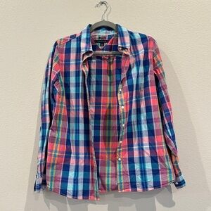 Tommy Hilfiger Women's Button Down Shirt Checked Print in Pink & Blue sz M